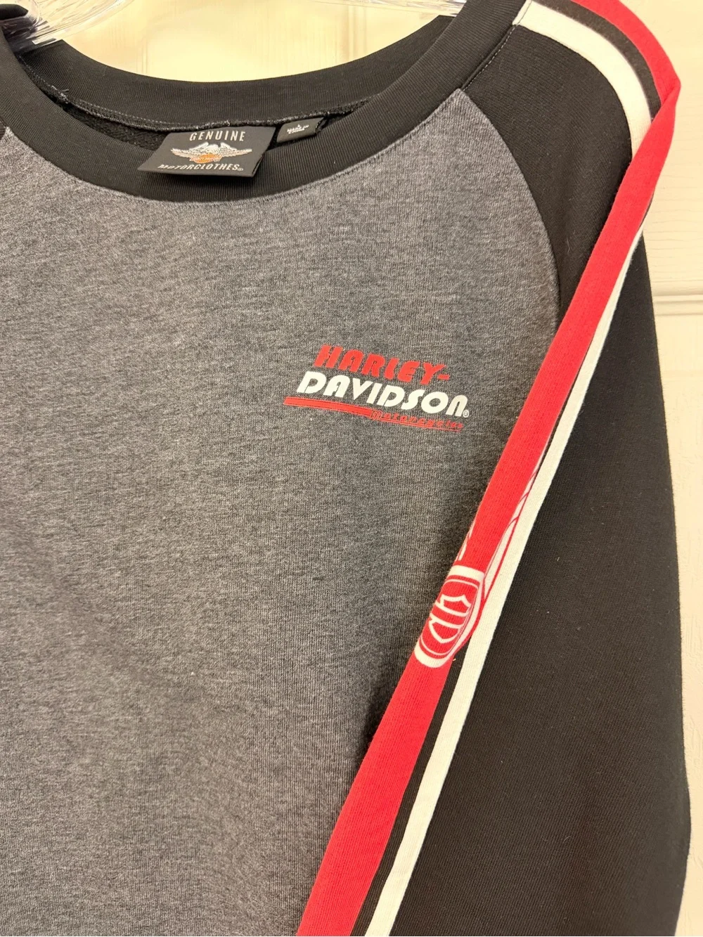Harley-Davidson Men’s Charcoal Gray and Black Crewneck with Red Stripe
